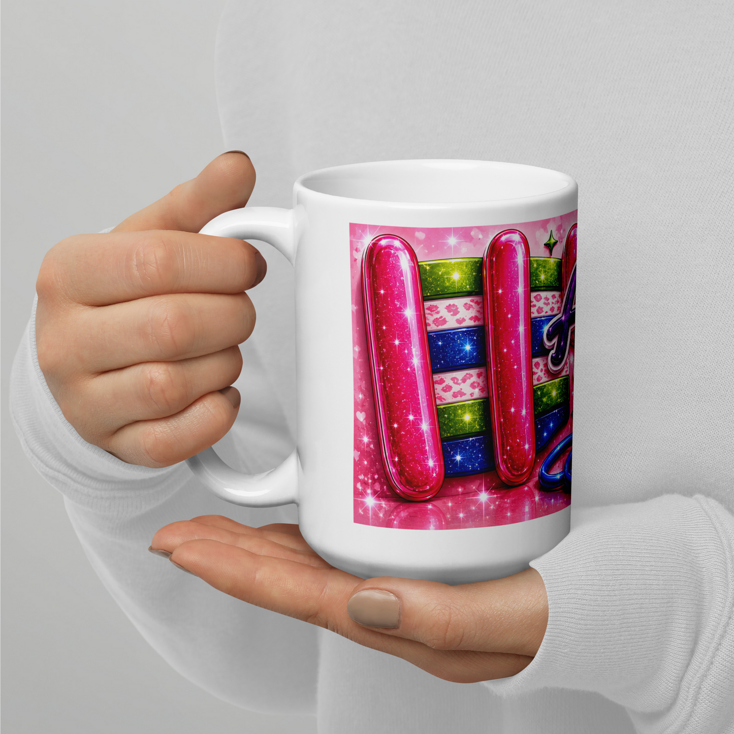 Healthcare worker holding personalized 15oz ceramic cup