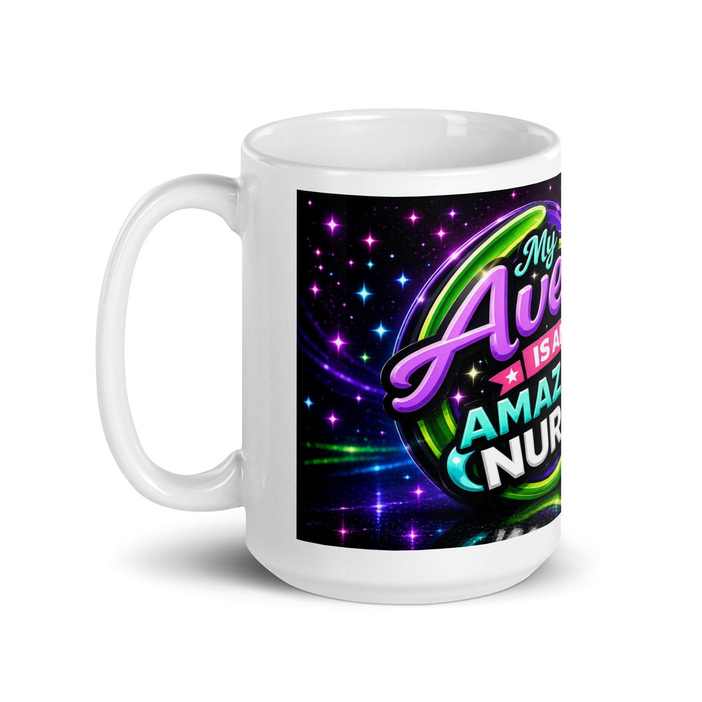 Healthcare worker holding personalized 15oz ceramic cup