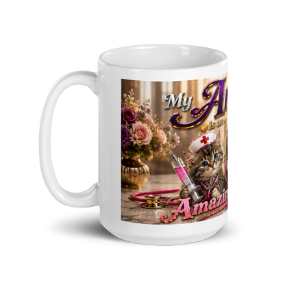Close up of adorable realistic nurse cats on coffee mug
