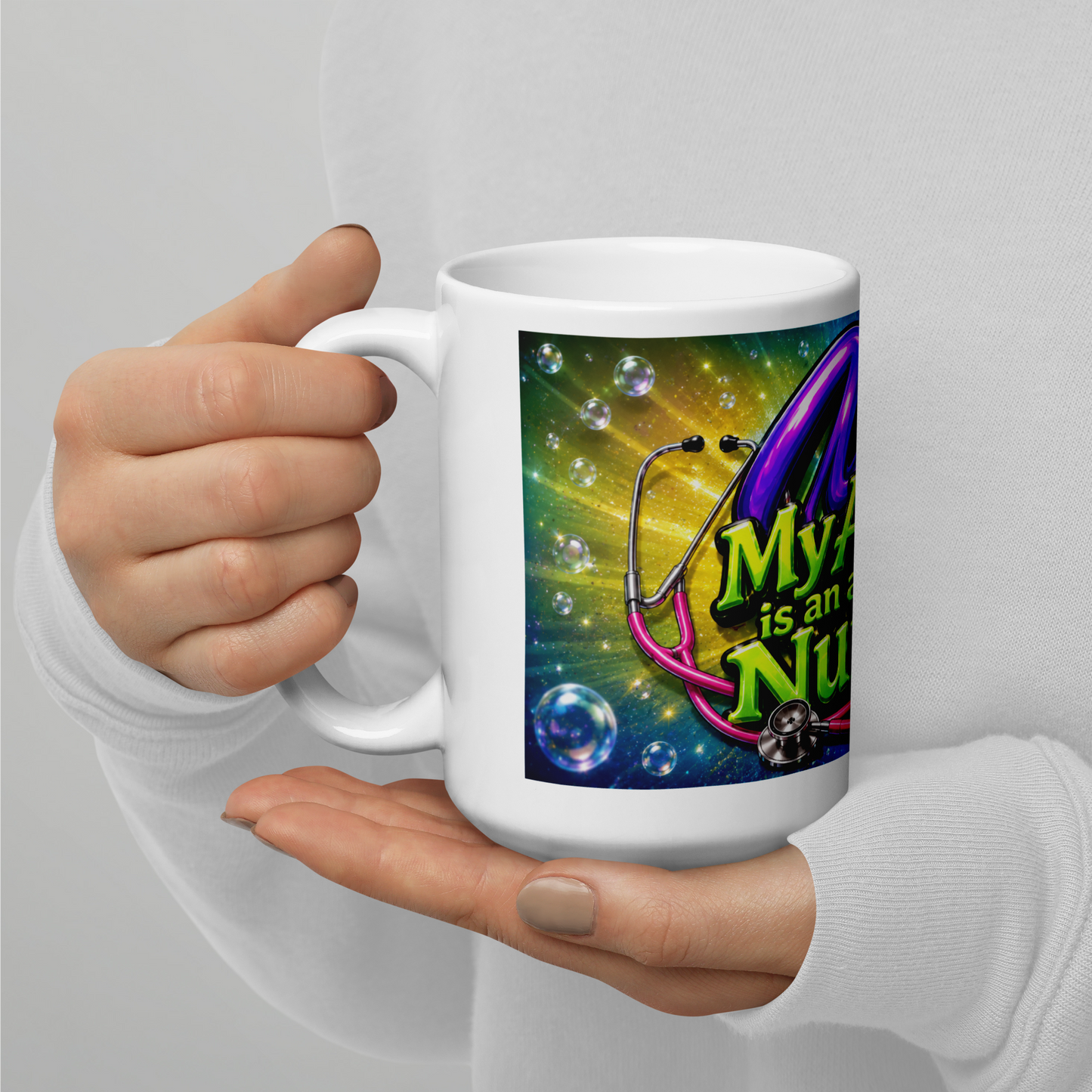 Front view of My Alisha Is an Amazing Nurse ceramic mug