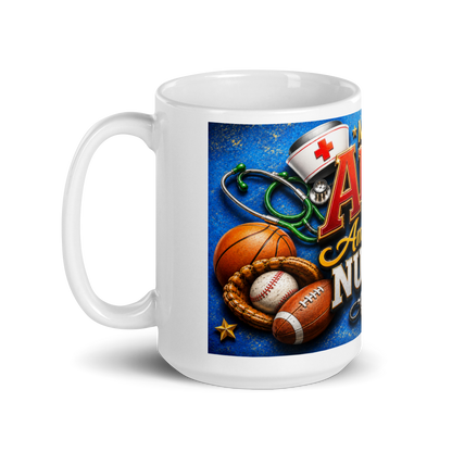 Close up of bold masculine medical graphics on nurse mug