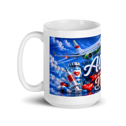Close up of luxury blue aviation artwork on nurse mug