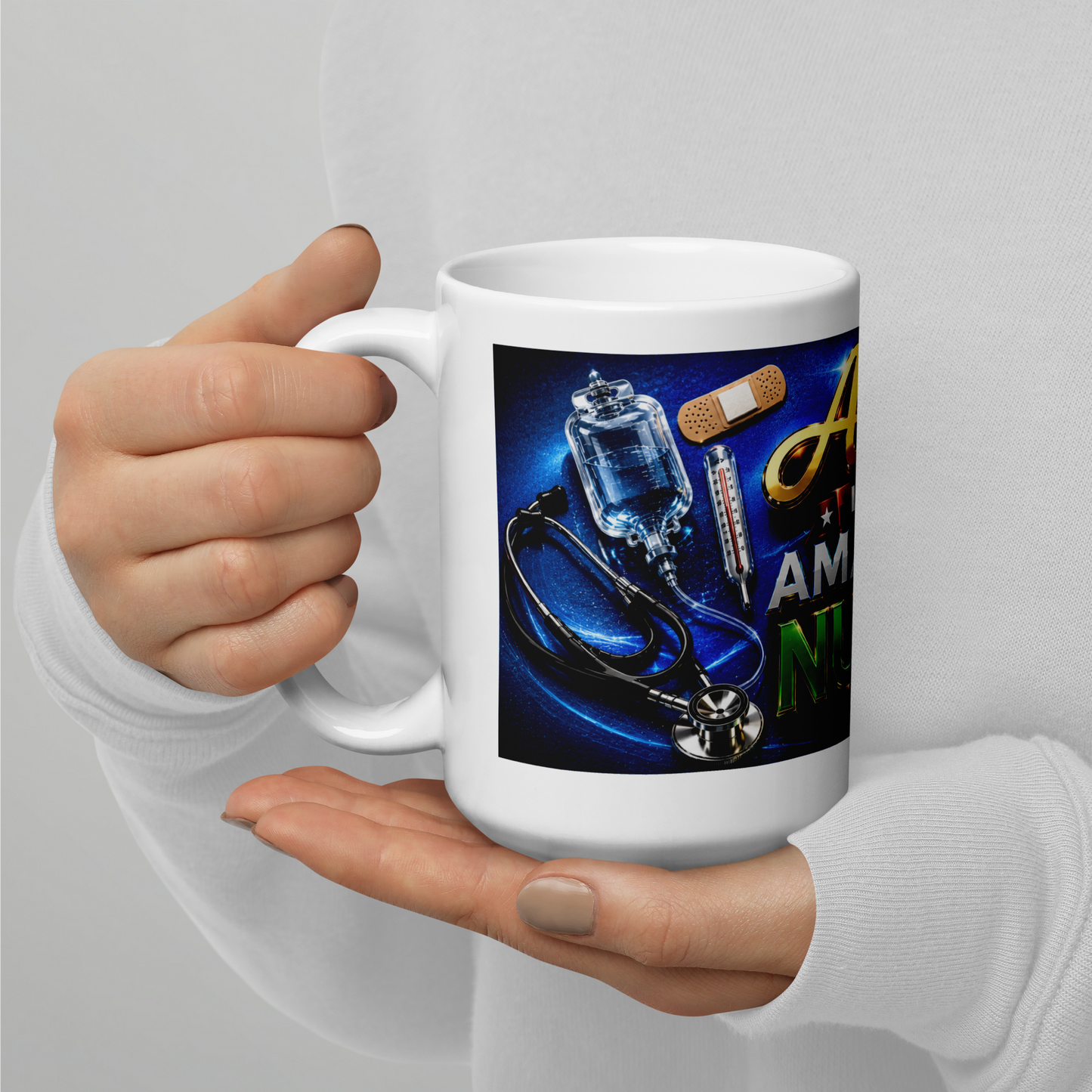 Front view of My Alexa Is an Amazing Nurse 15oz ceramic mug