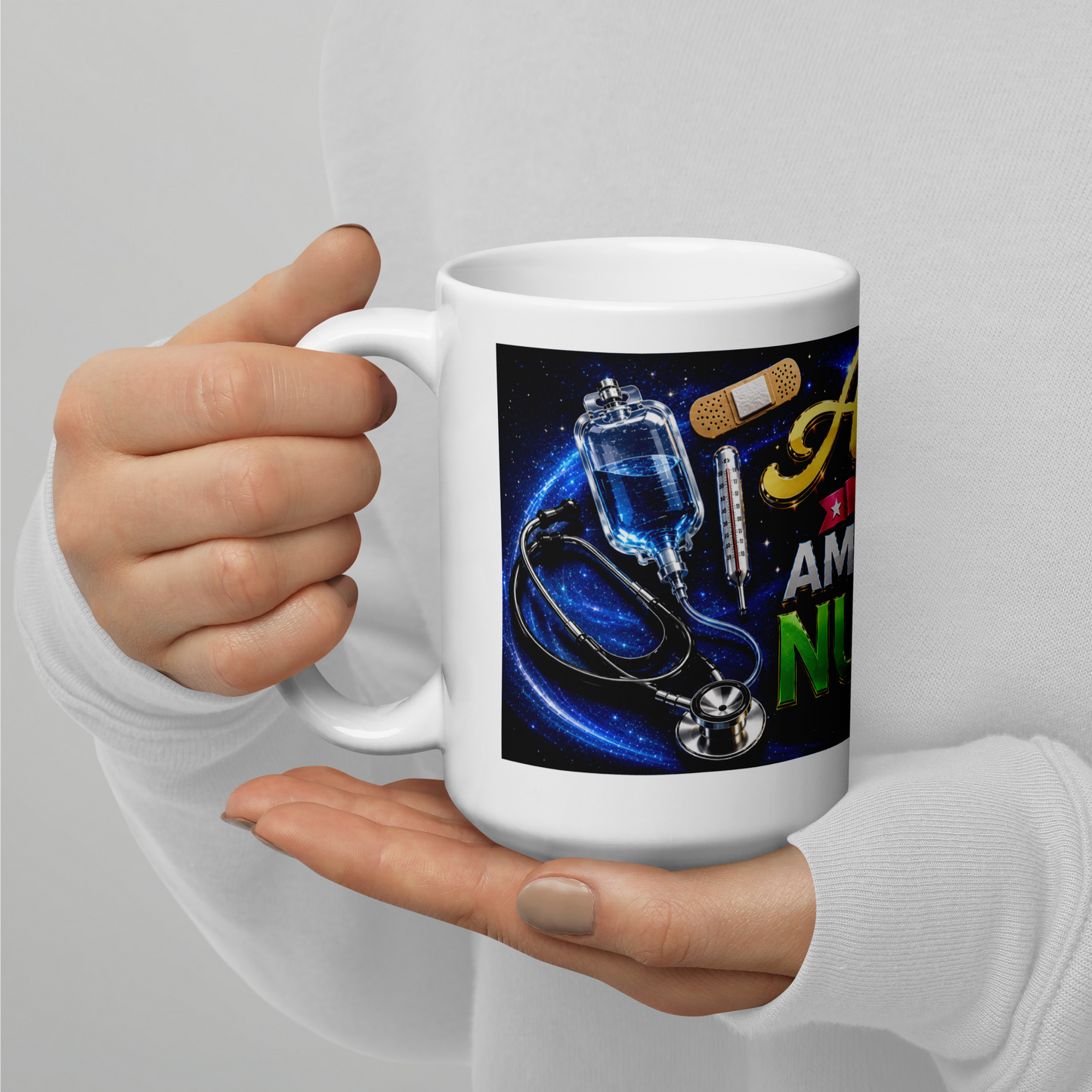 Front view of My Alexa Is an Amazing Nurse 15oz ceramic mug