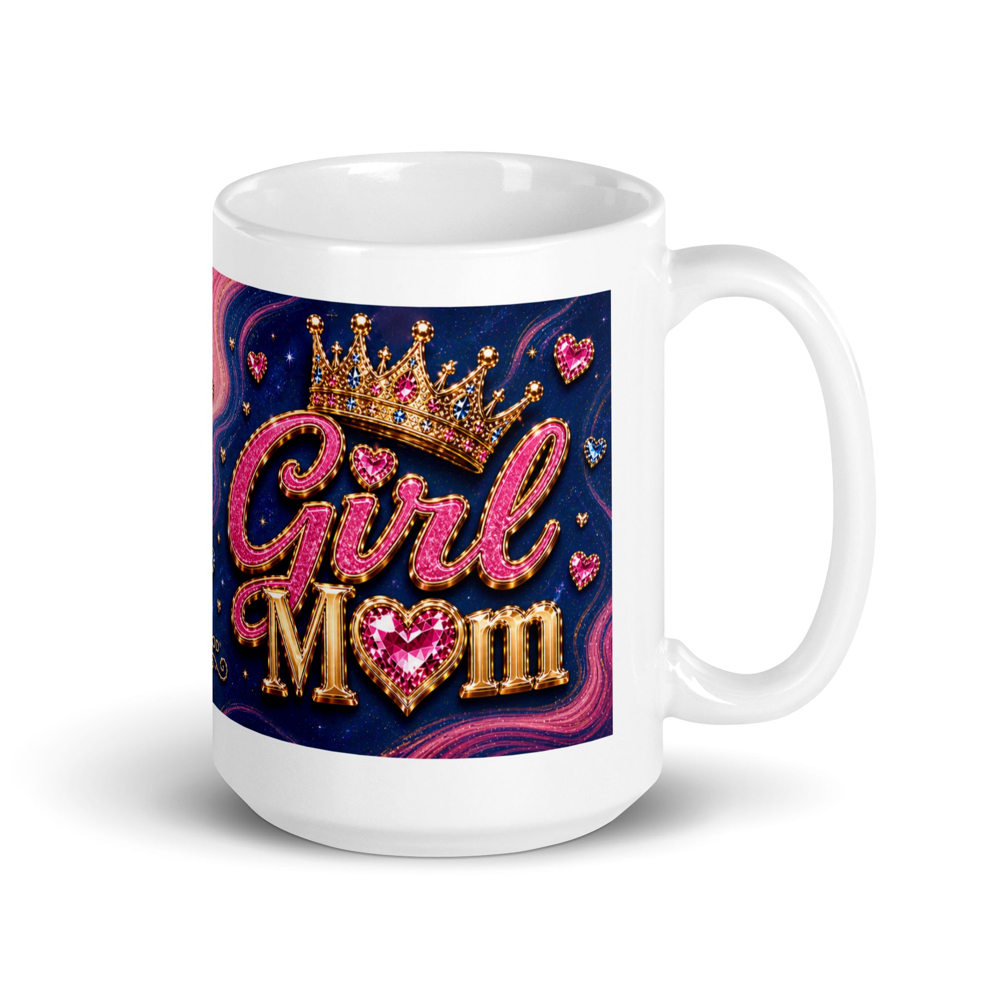Front view of Girl Mom Raised My Princesses ceramic mug