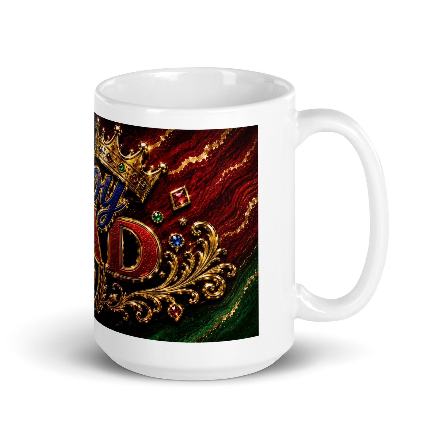 Proud father holding 15oz premium Boy Dad coffee cup