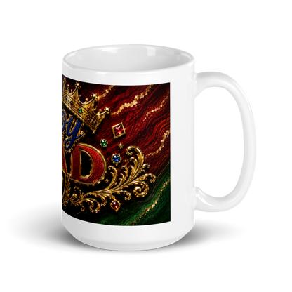 Proud father holding 15oz premium Boy Dad coffee cup