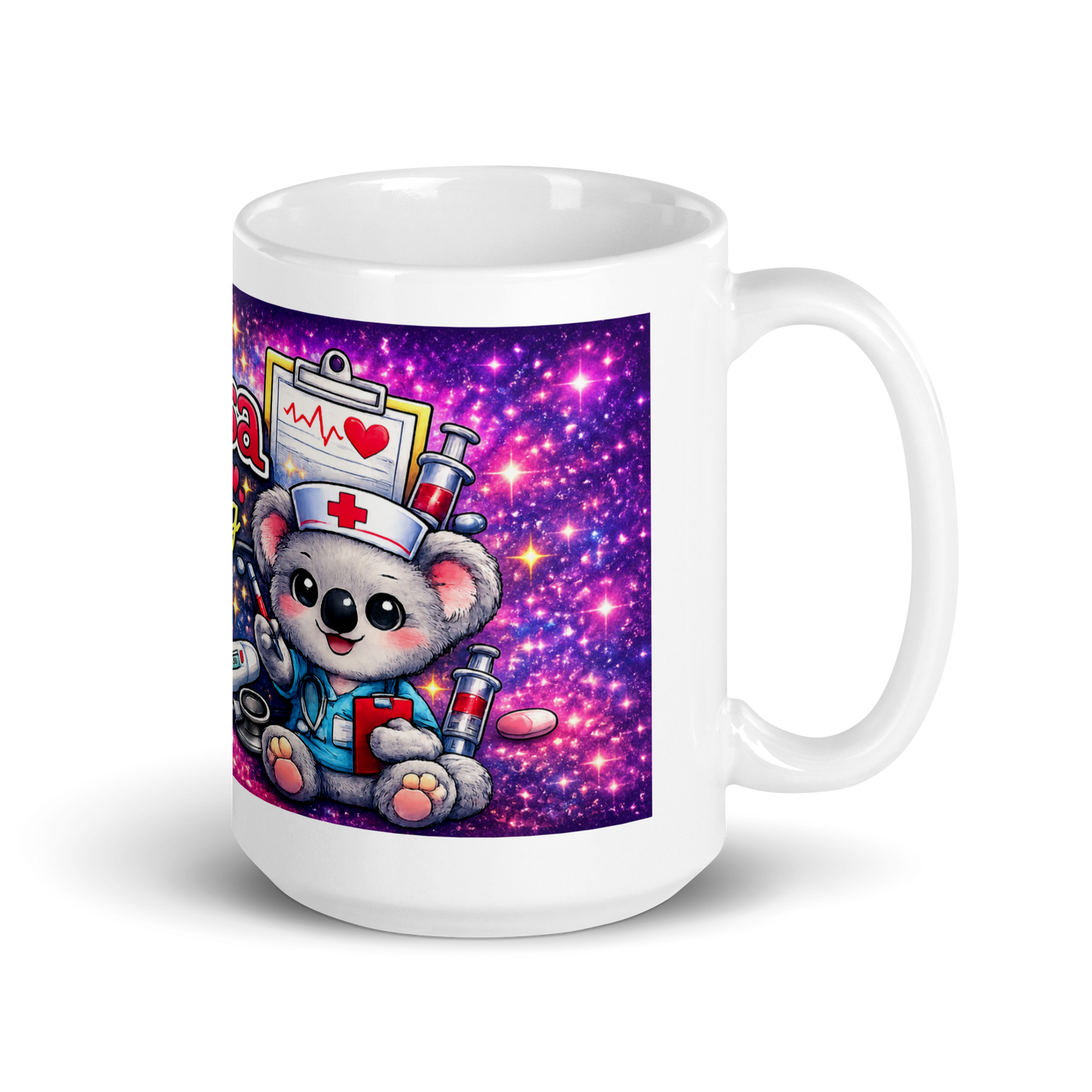 Healthcare worker holding personalized 15oz ceramic cup