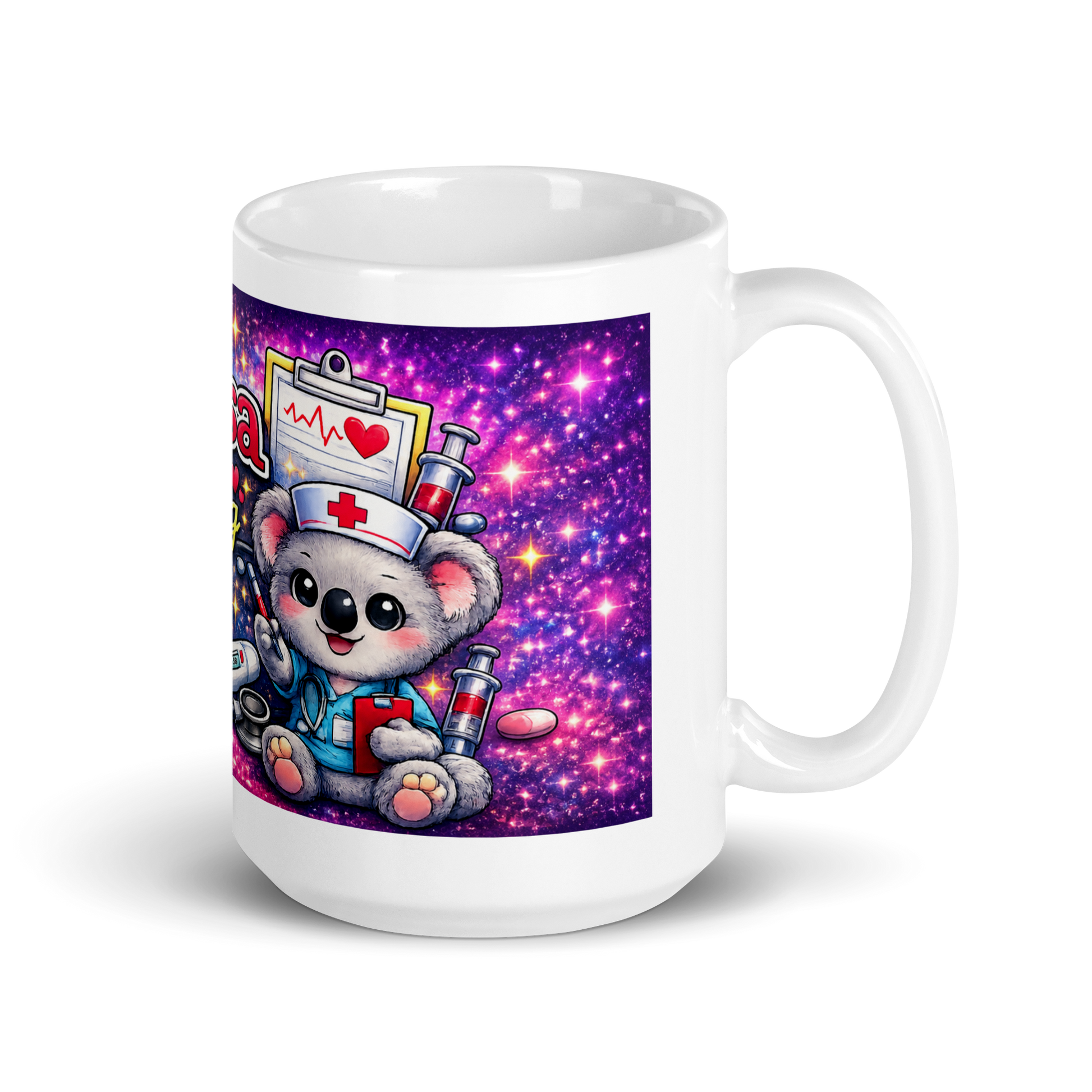 Healthcare worker holding personalized 15oz ceramic cup
