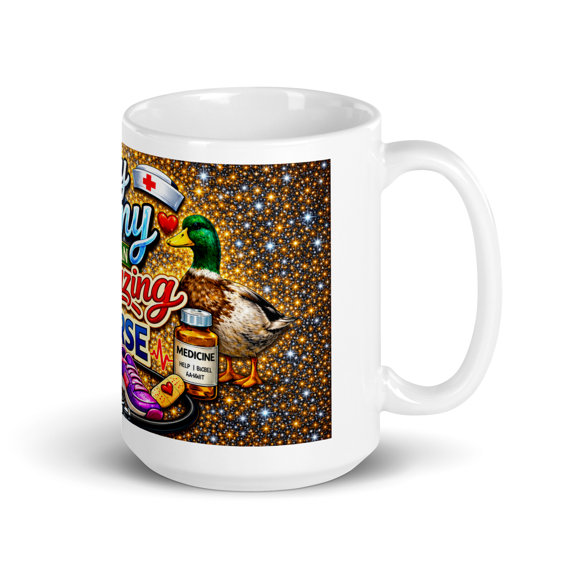Healthcare worker holding personalized 15oz ceramic cup