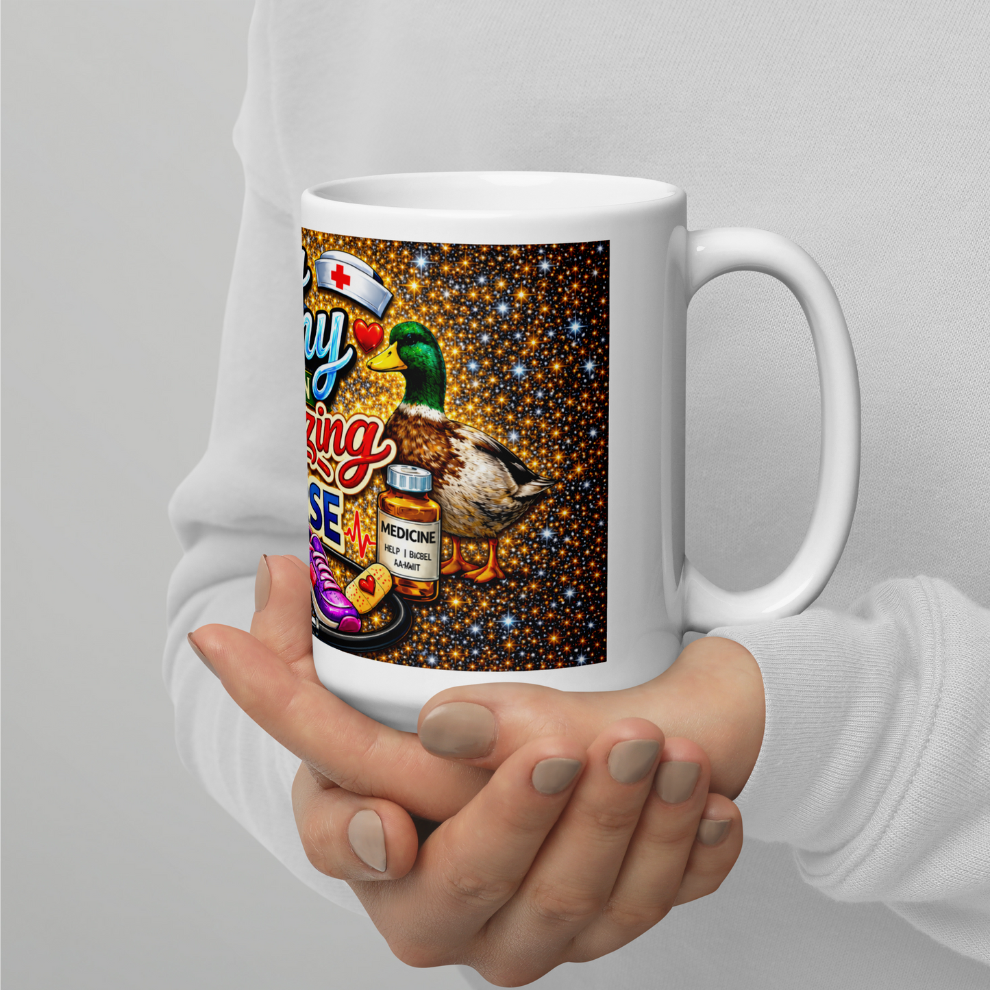 My Amy amazing nurse coffee mug on a hospital desk
