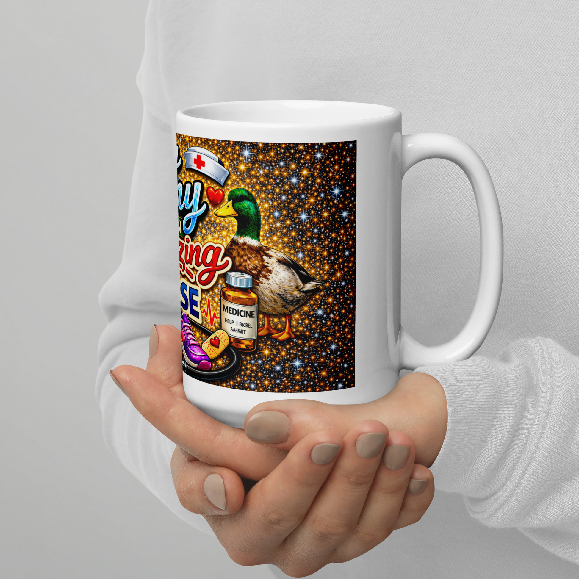 My Amy amazing nurse coffee mug on a hospital desk
