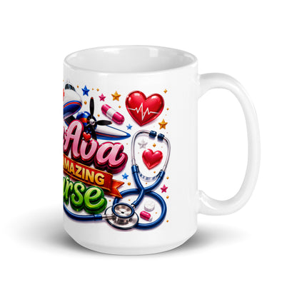 Healthcare worker holding personalized 15oz ceramic cup