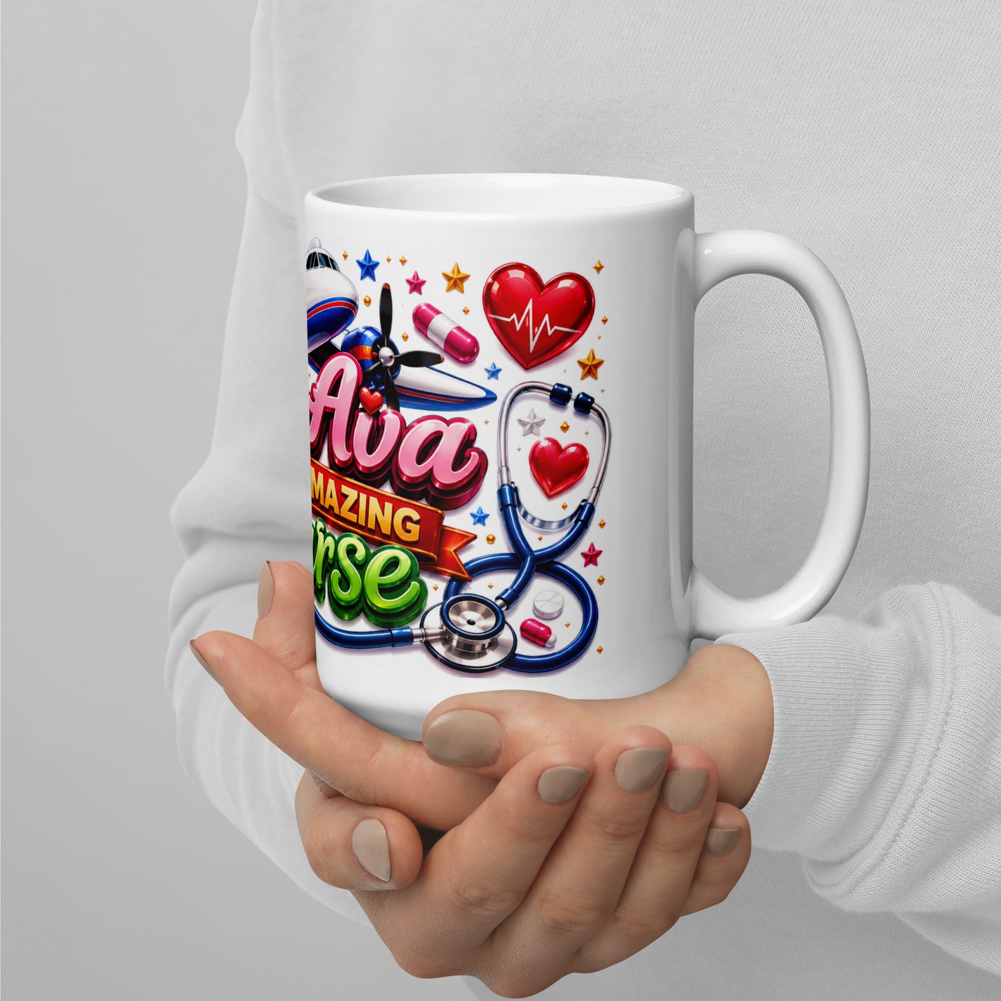 My Ava amazing nurse coffee mug in a hospital break room
