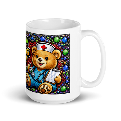 Close up of fun medical themed artwork on amazing nurse mug