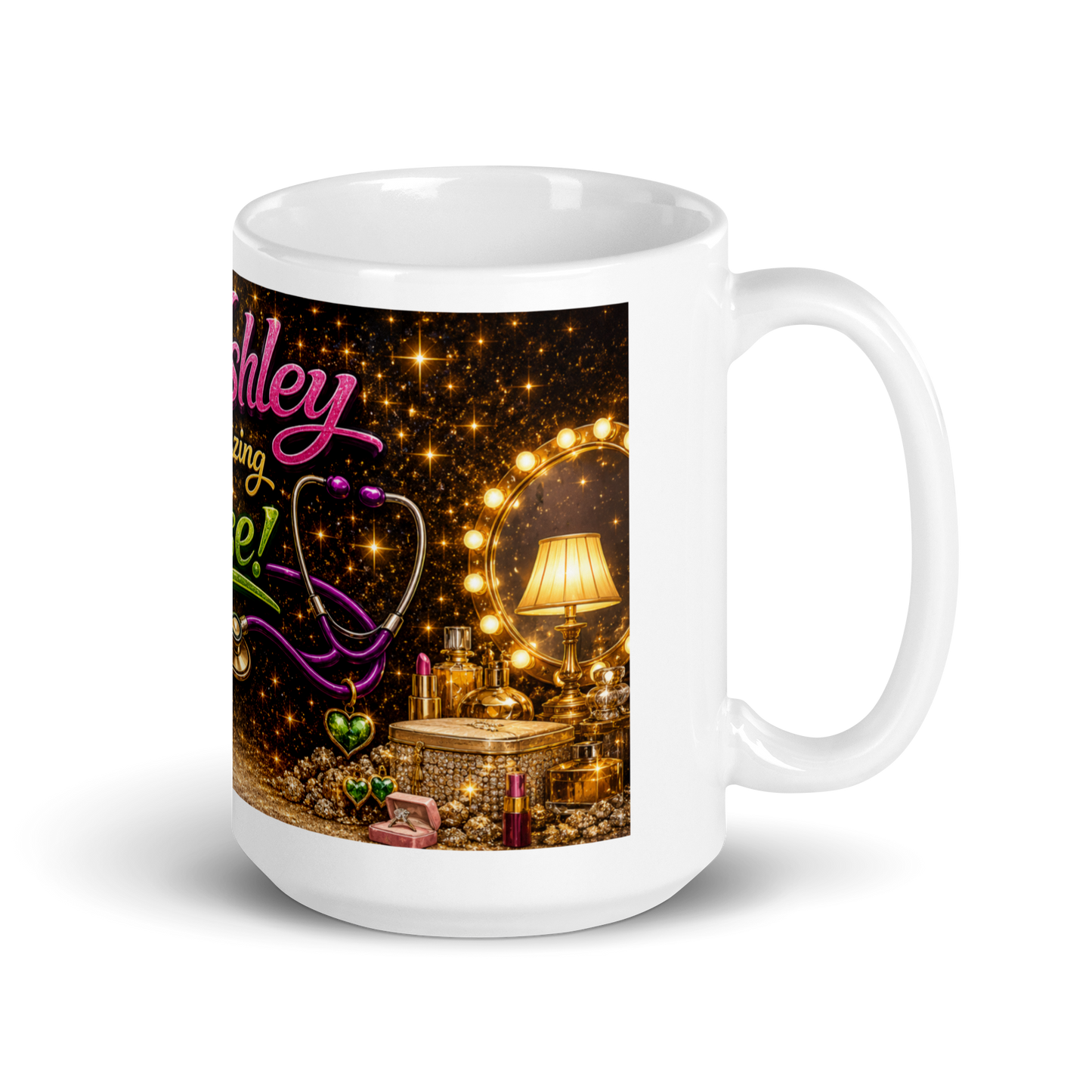 Healthcare worker holding personalized 15oz ceramic cup
