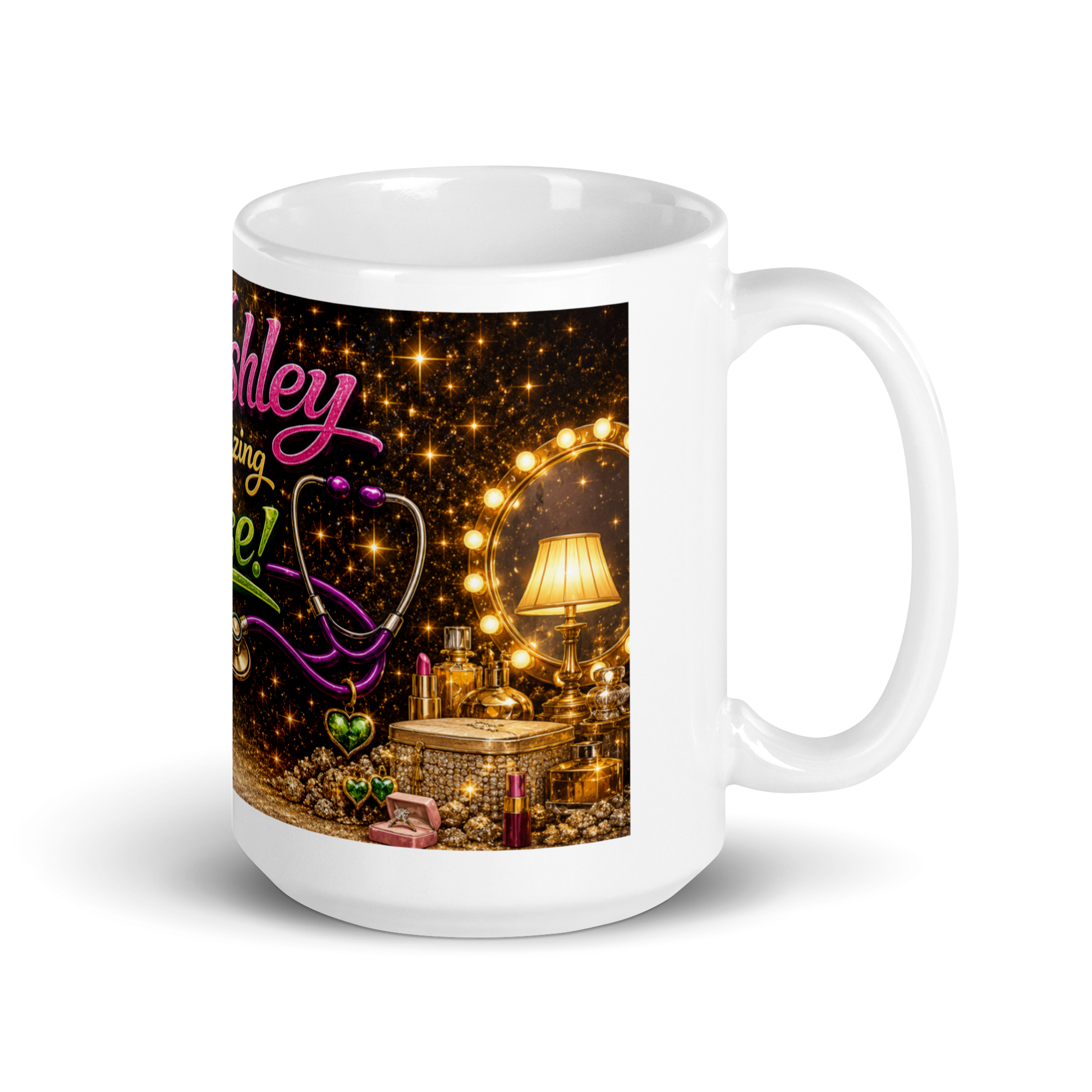 Healthcare worker holding personalized 15oz ceramic cup
