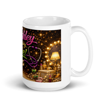 Healthcare worker holding personalized 15oz ceramic cup