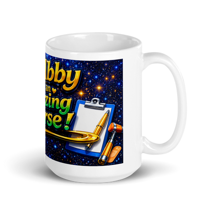 Healthcare worker holding personalized 15oz ceramic cup