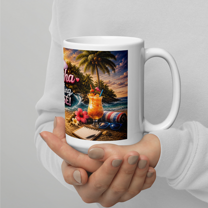 Close up of glowing sunset artwork on amazing nurse mug