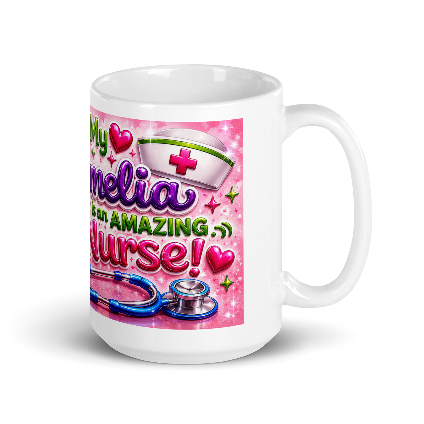 Healthcare worker holding personalized 15oz ceramic cup