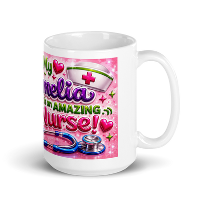 Healthcare worker holding personalized 15oz ceramic cup