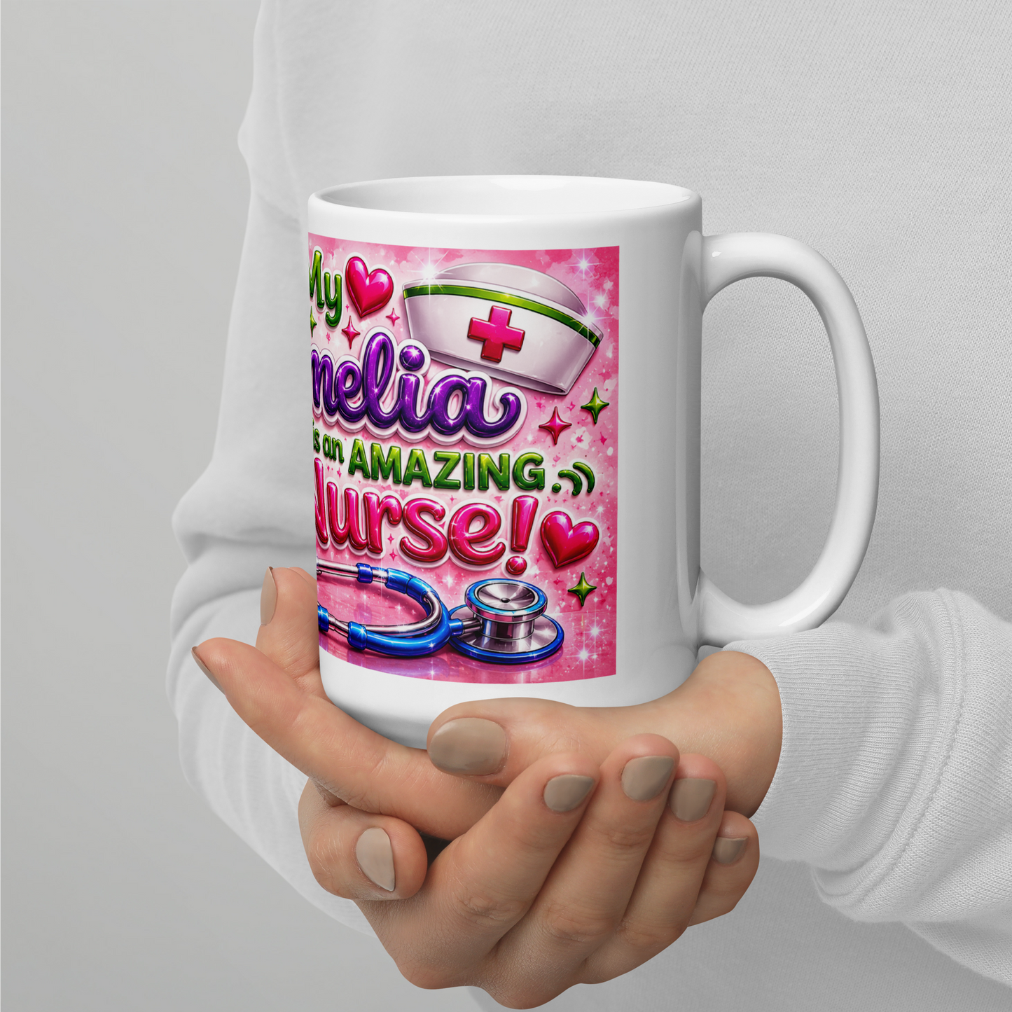 Close up of vibrant colorful lettering on amazing nurse mug