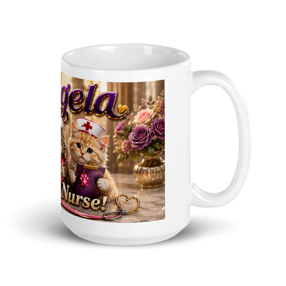 Healthcare worker holding personalized 15oz cat ceramic cup