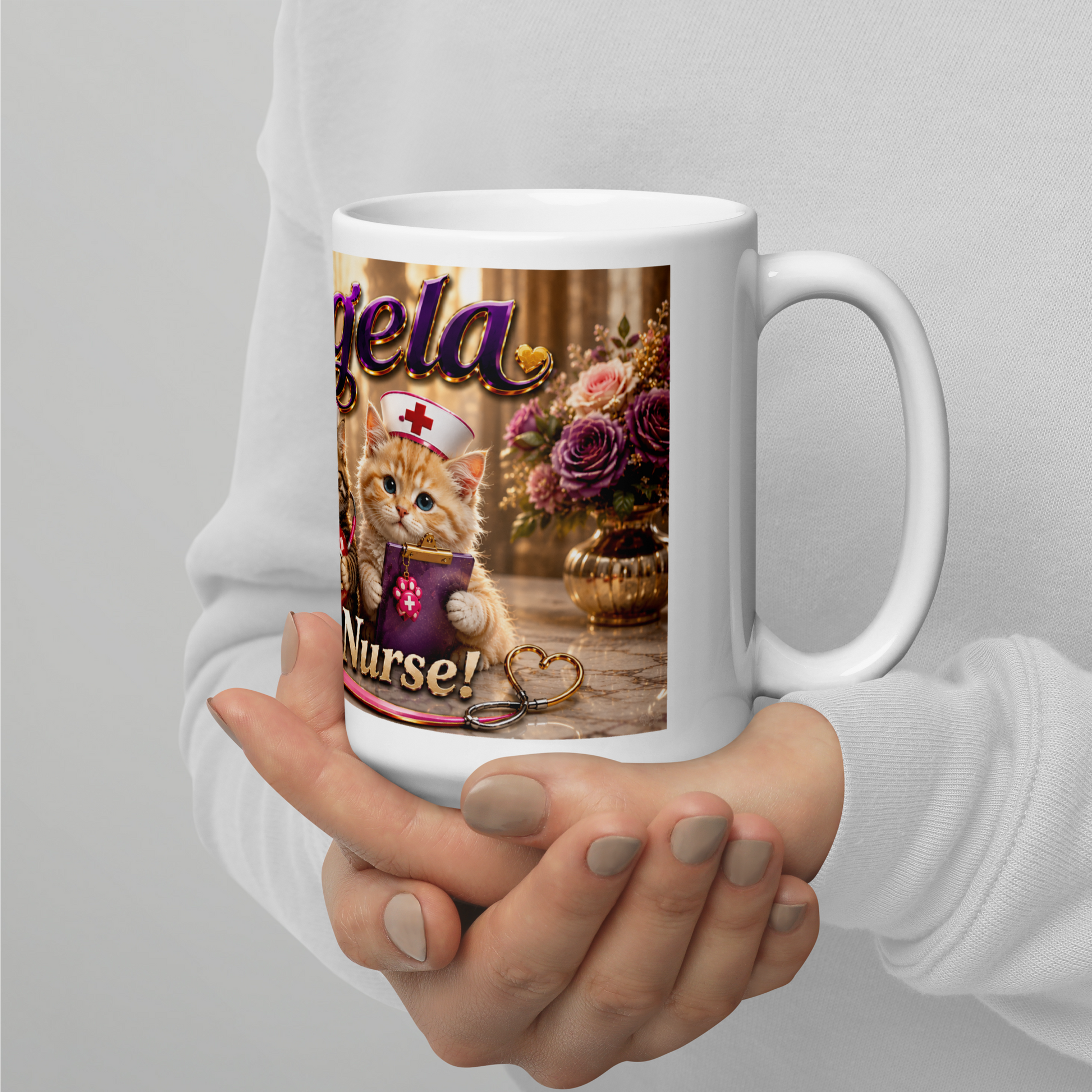 Personalized cat nurse coffee cup gift for RNs and CNAs