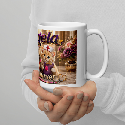 Personalized cat nurse coffee cup gift for RNs and CNAs