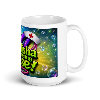 Healthcare worker holding personalized 15oz ceramic cup