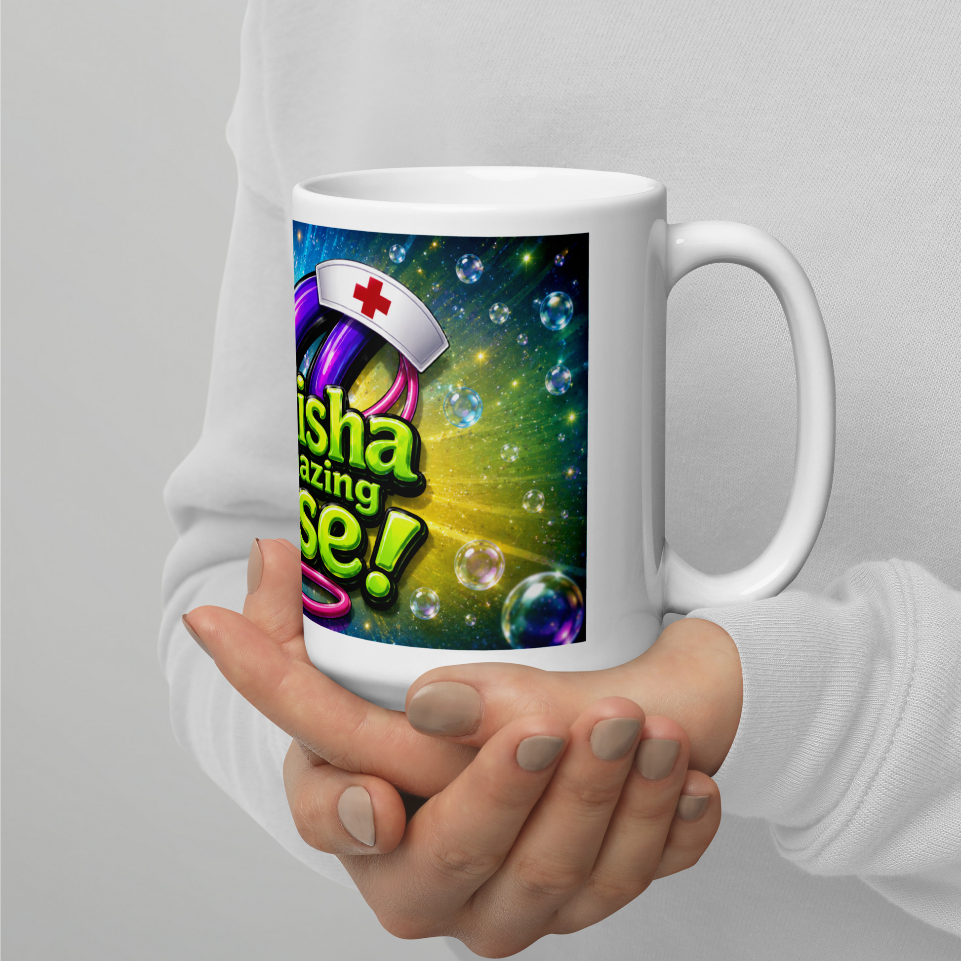 My Alisha amazing nurse coffee mug in hospital break room