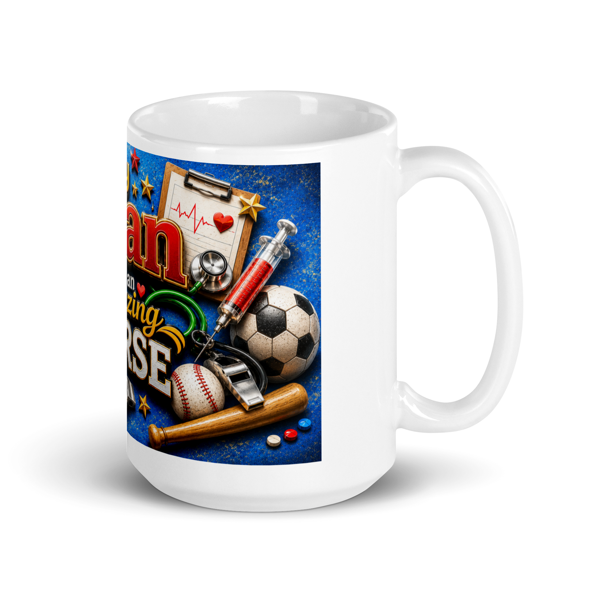 Male healthcare worker holding personalized ceramic coffee cup