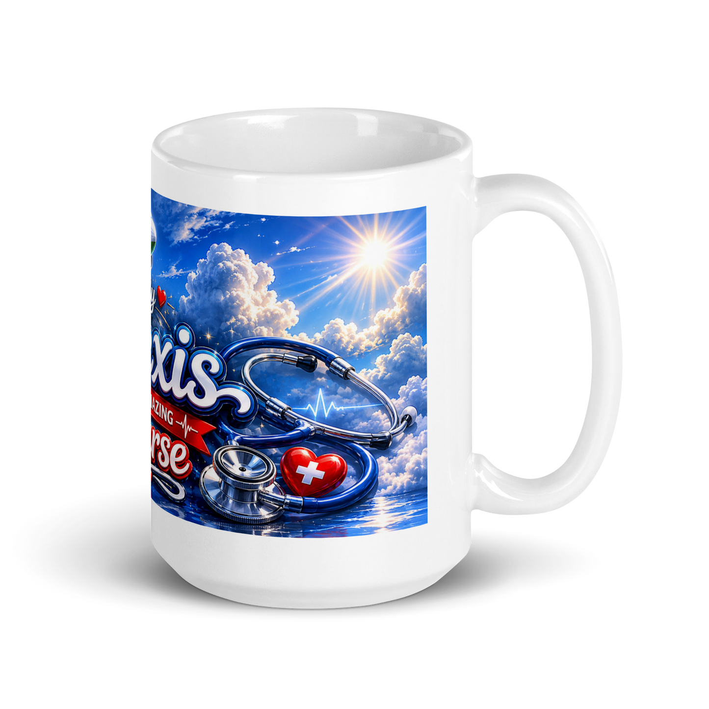 Nurse holding 15oz personalized aviation theme coffee cup