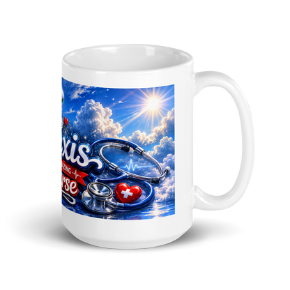 Nurse holding 15oz personalized aviation theme coffee cup