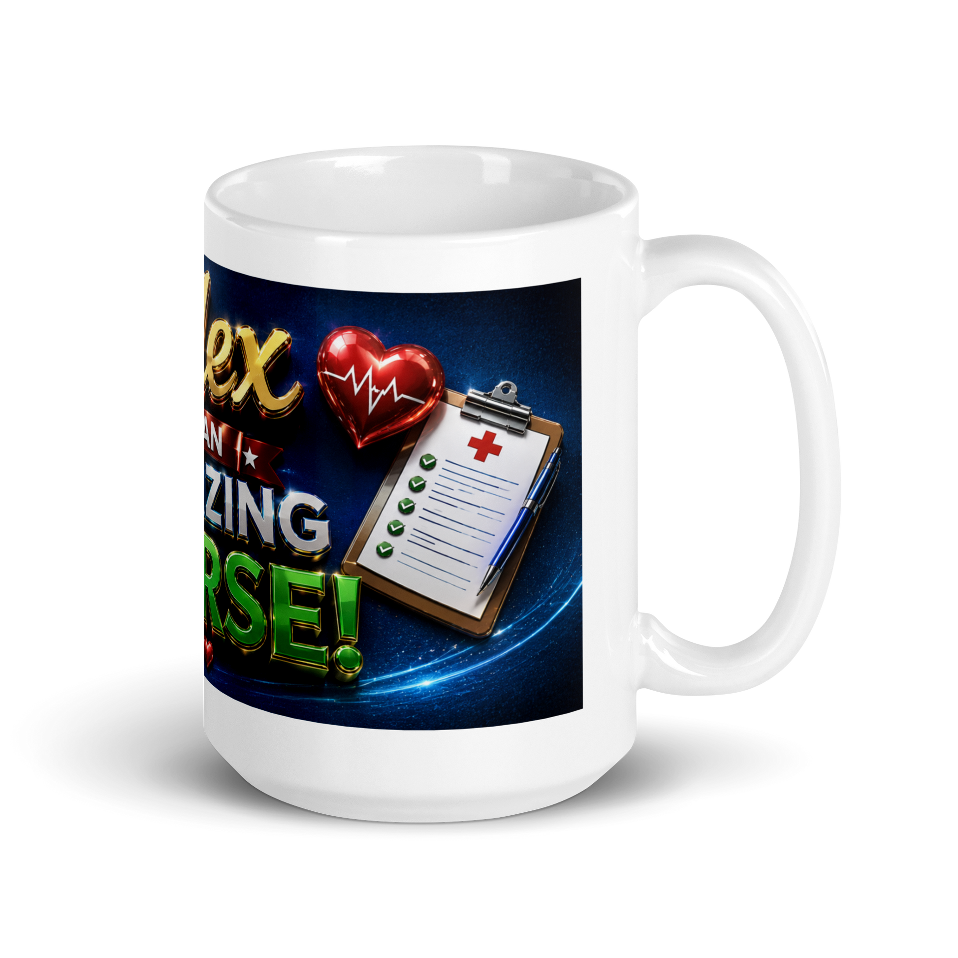 Nurse holding personalized vibrant ceramic coffee cup