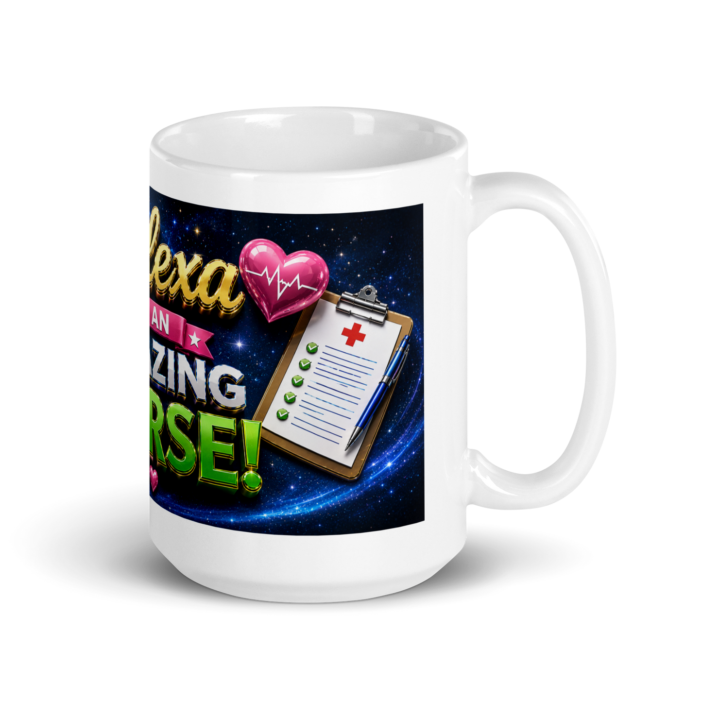 Nurse holding personalized vibrant ceramic coffee cup