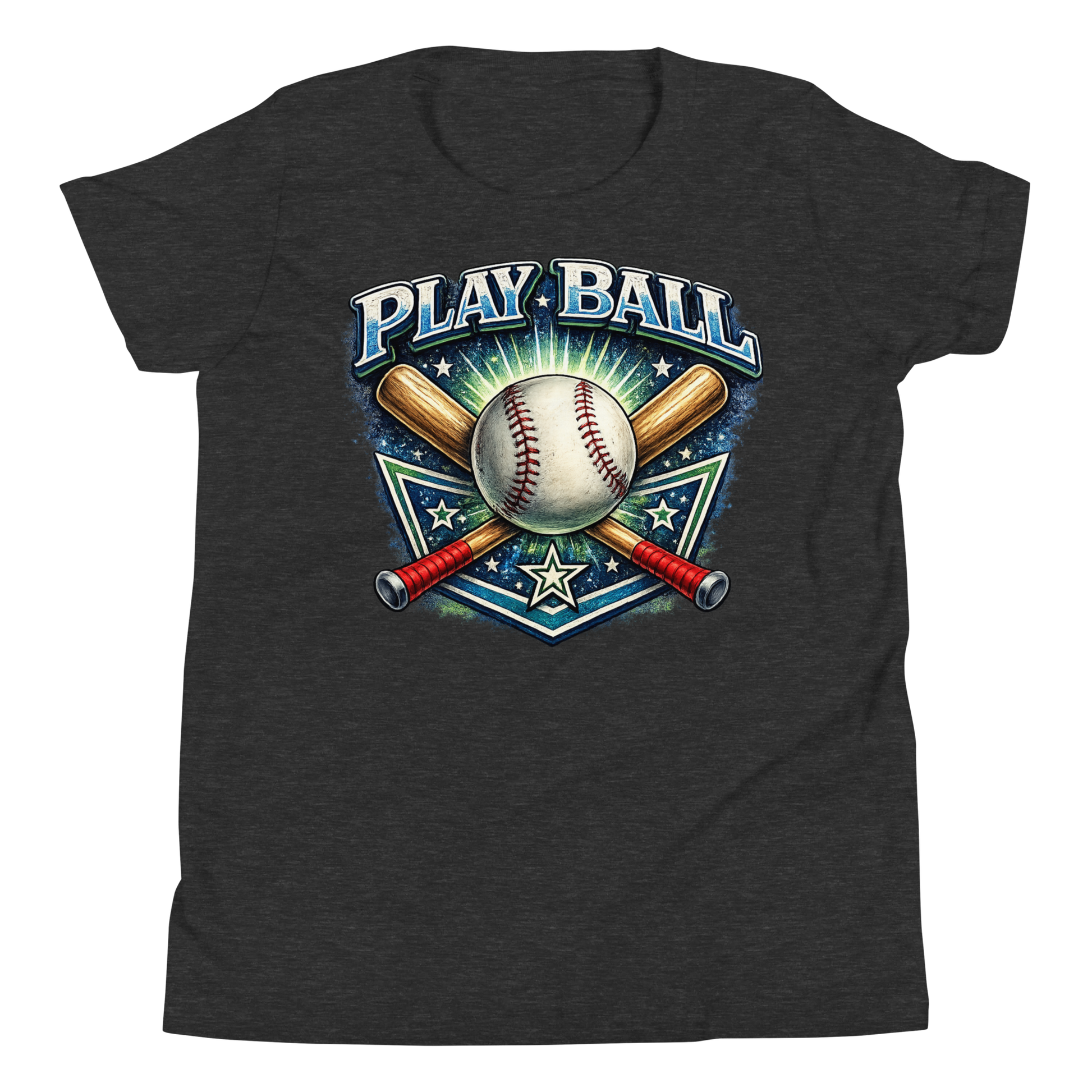 Bold Play Ball sports graphic on kids cotton tee