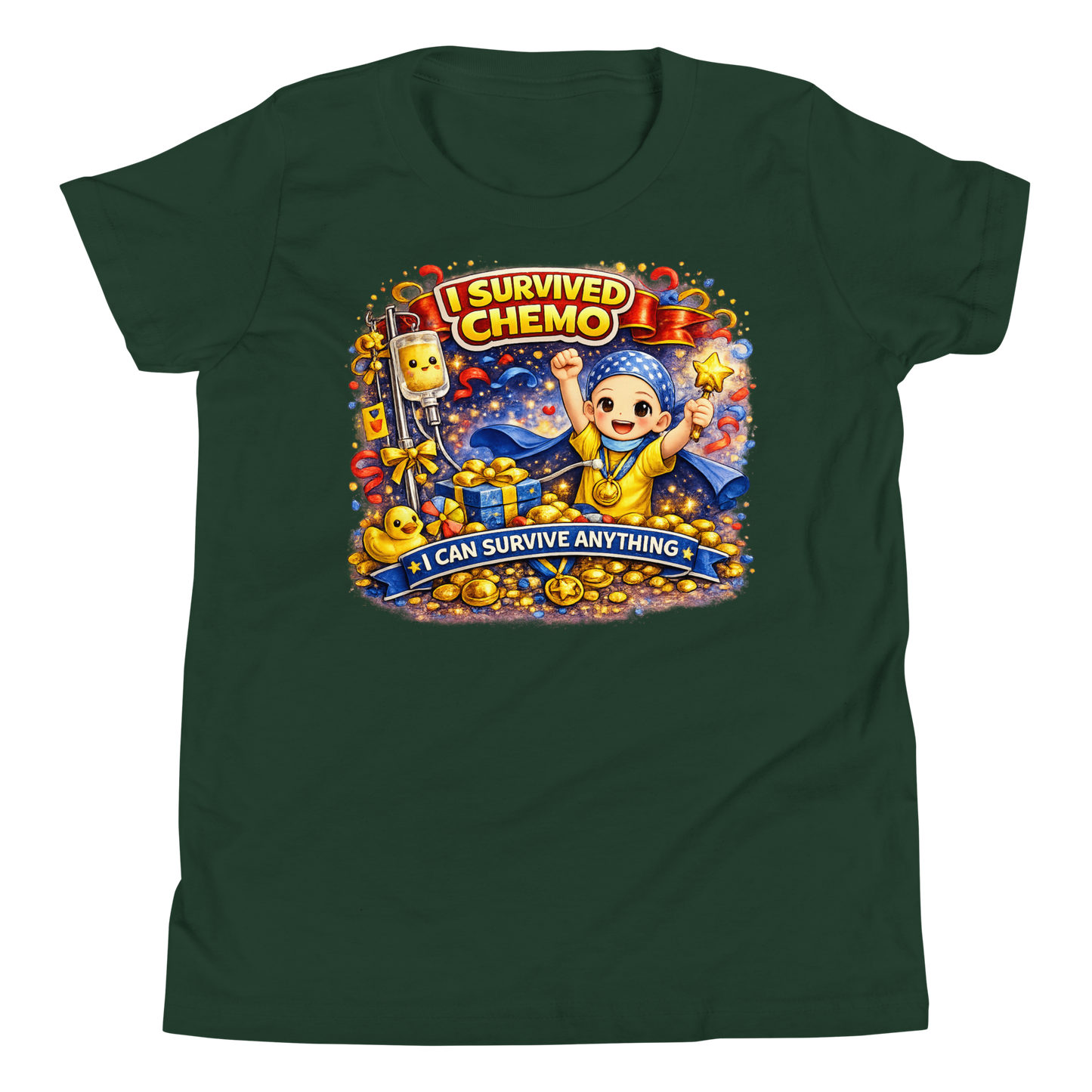 Empowering cancer survivor graphic on kids cotton tee