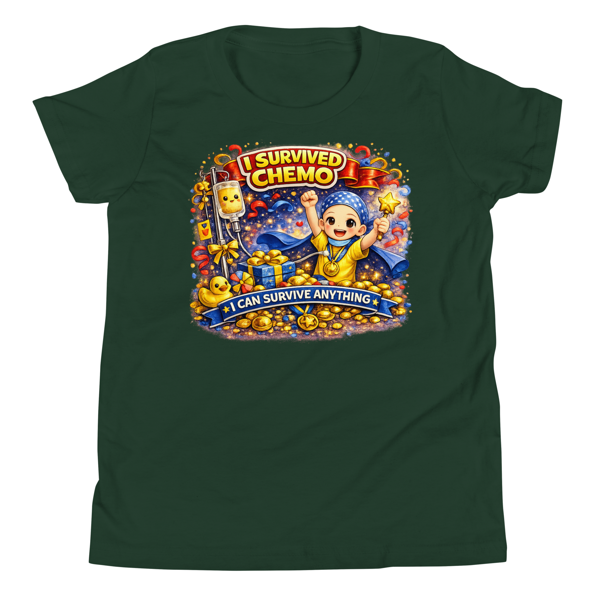 Empowering cancer survivor graphic on kids cotton tee
