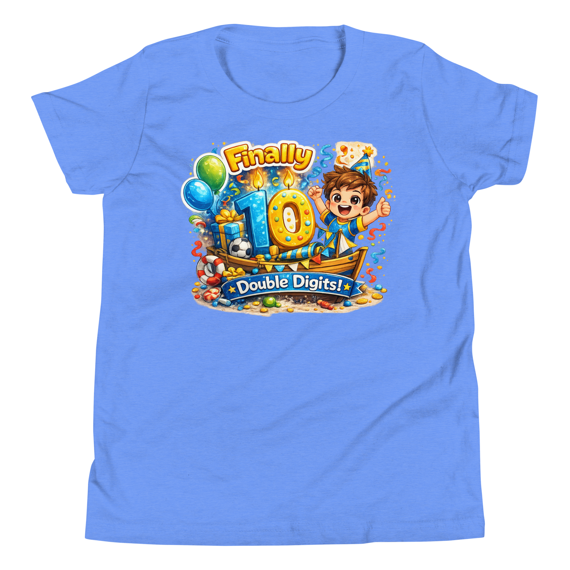 Front view of Finally 10 Double Digits youth t-shirt