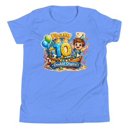Front view of Finally 10 Double Digits youth t-shirt
