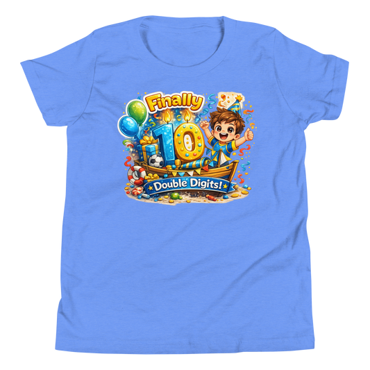 Front view of Finally 10 Double Digits youth t-shirt