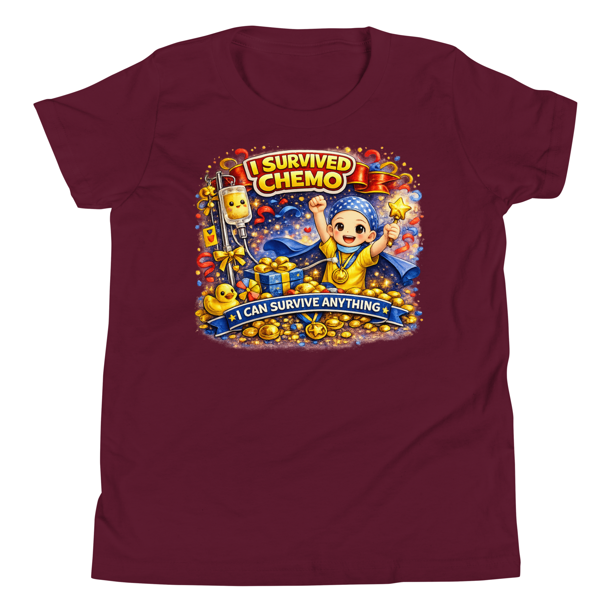 Empowering cancer survivor graphic on kids cotton tee