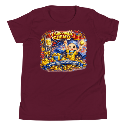 Empowering cancer survivor graphic on kids cotton tee