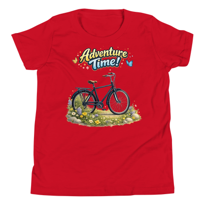 Close up of vibrant explorer graphic on kids bike shirt