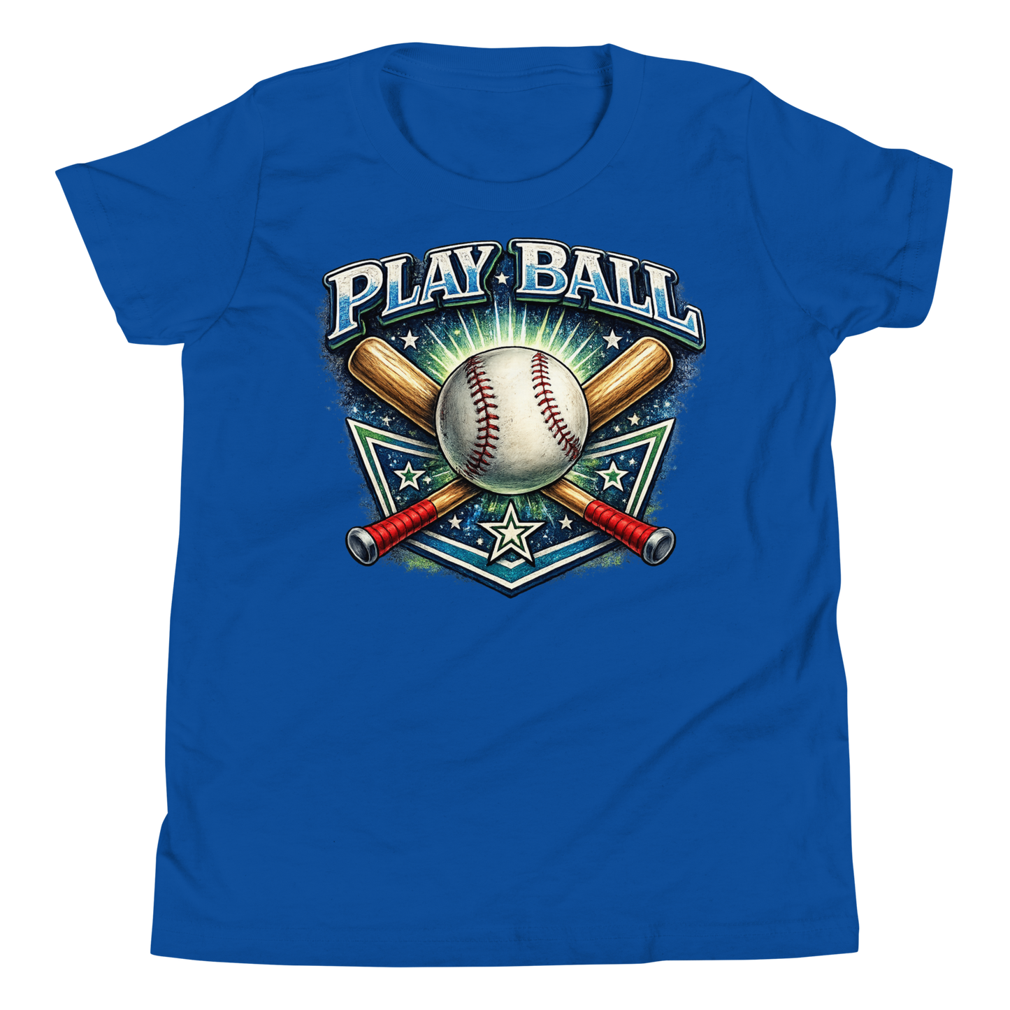 Front view of Play Ball youth baseball t-shirt