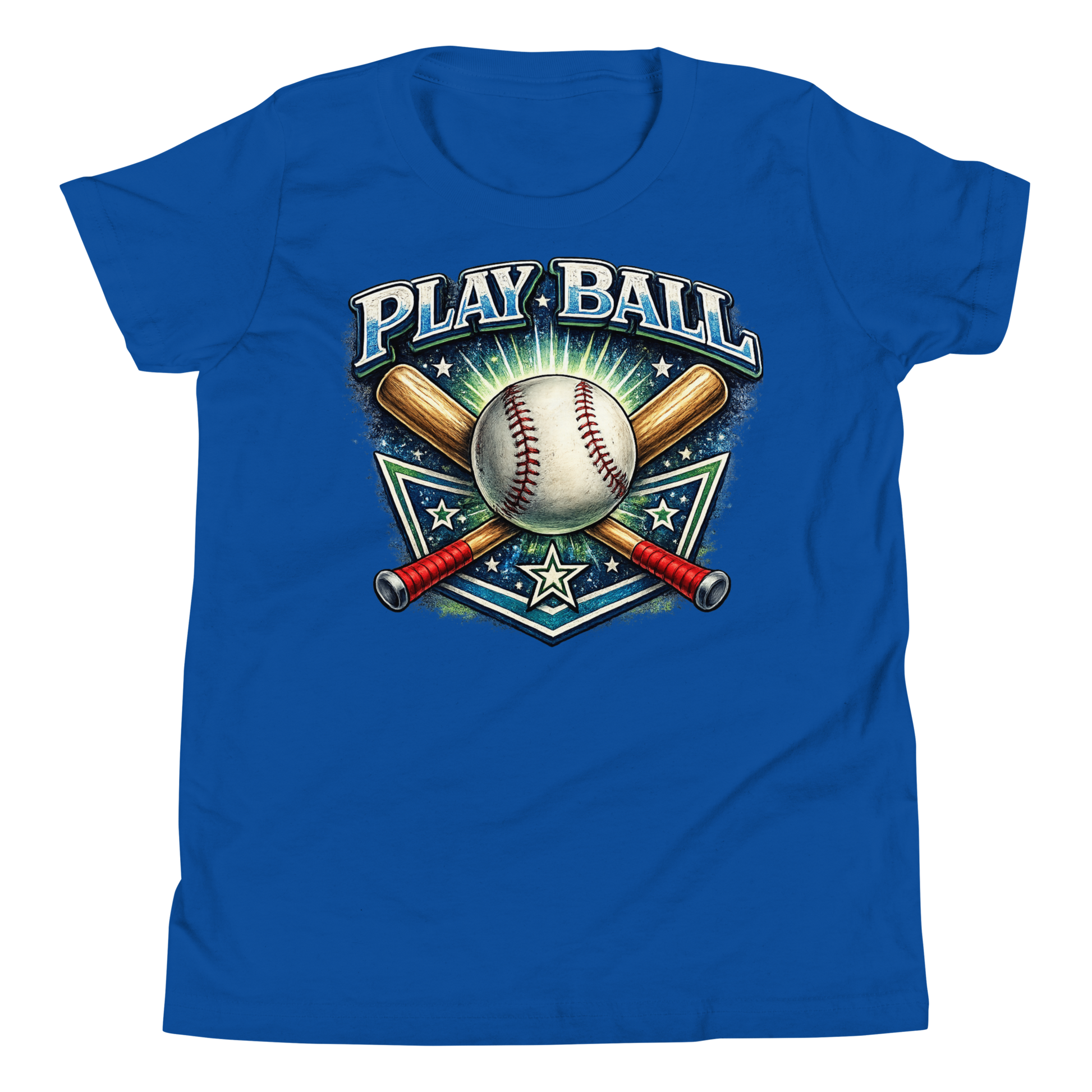 Front view of Play Ball youth baseball t-shirt