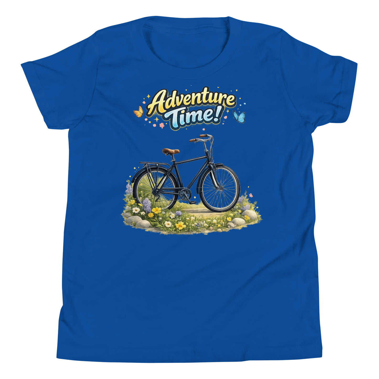 Fun outdoor adventure bike graphic on youth cotton tee